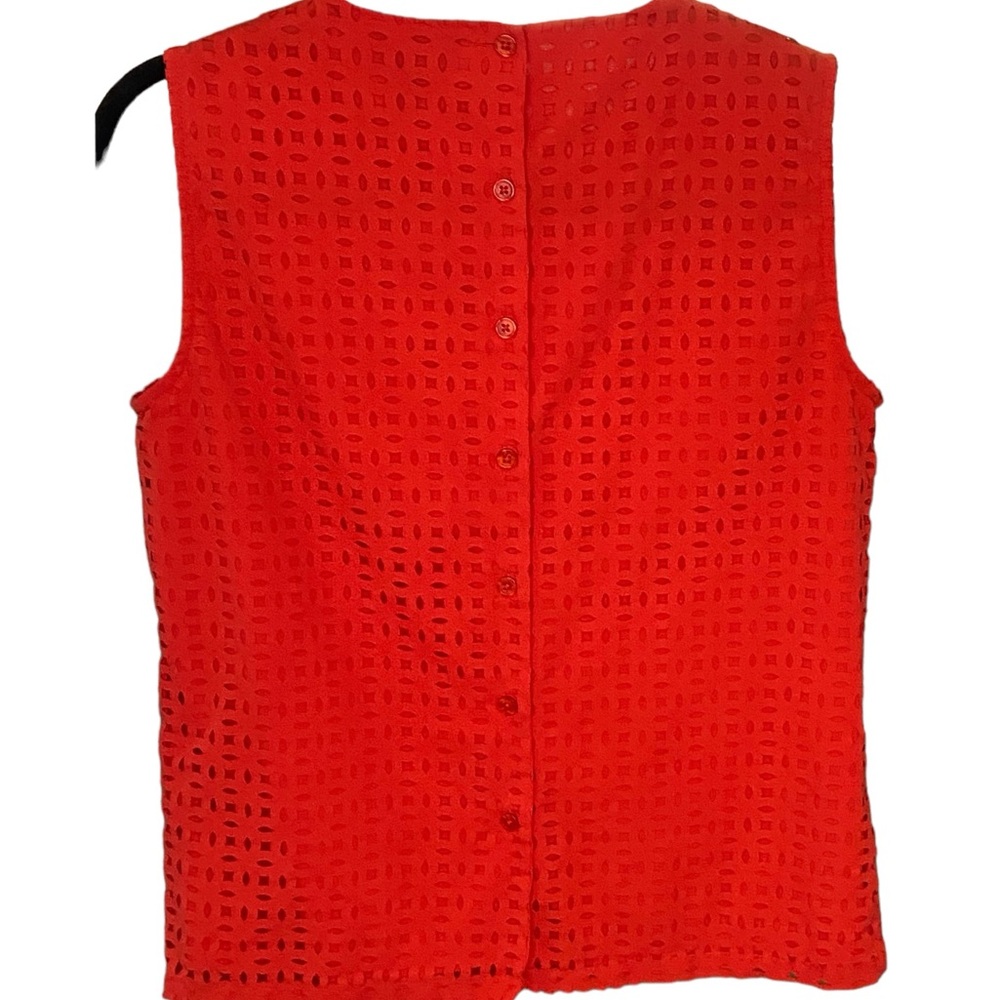 Cynthia Rowley Laser Cut Eyelet Lined Button Back Tank in Orange, XS - Picture 6 of 11